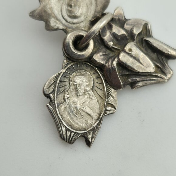 ORNATE ART DECO STERLING SILVER TRIPLE PART FLOWER RELIGIOUS CROSS CHARM 925 - Picture 6 of 12